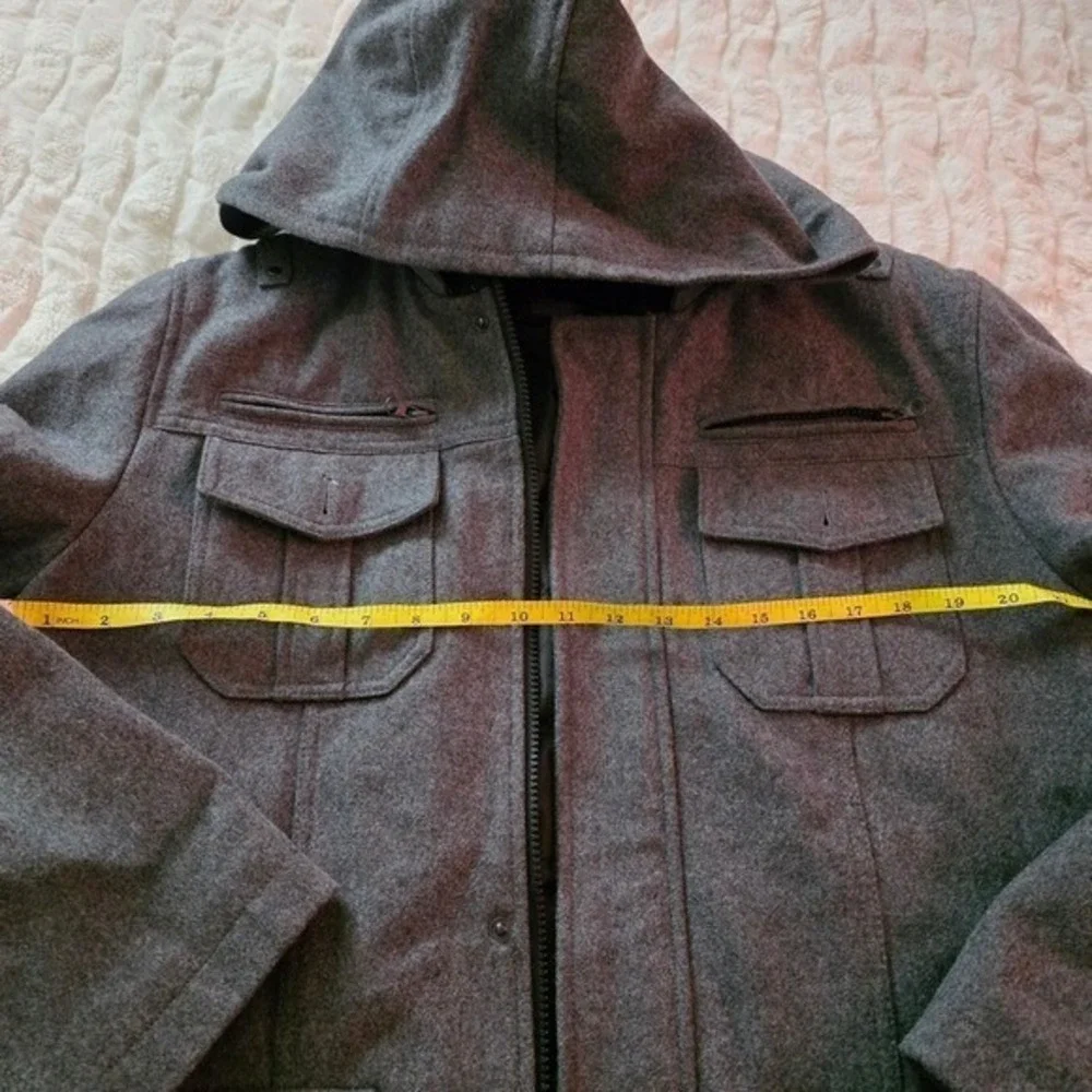 Structure Mens Wool Blend Hooded‎ Field Jacket Charcoal Grey Quilted Lining L